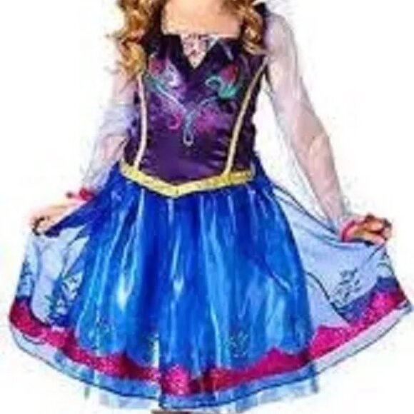 DISNEY FROZEN PRINCESS ANNA BLUE PURPLE GLIRER DETAIL HEM COSTUME DRESS SIZE:4-6 - Picture 1 of 10